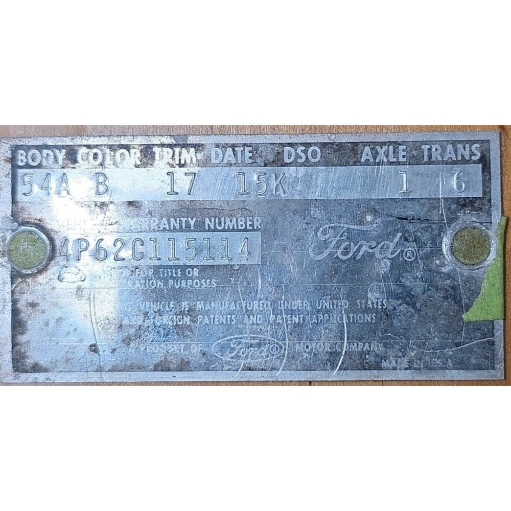Ford 500 Data Plate Number Tag Metal Emblem Badge